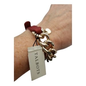 Talbots NWT Mixed Media Bracelet Goldtone Hardware & Amber Strap Retail $39.50